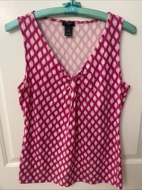 Ann Taylor Factory Pink and White Sleeveless V-Neck knit Tank